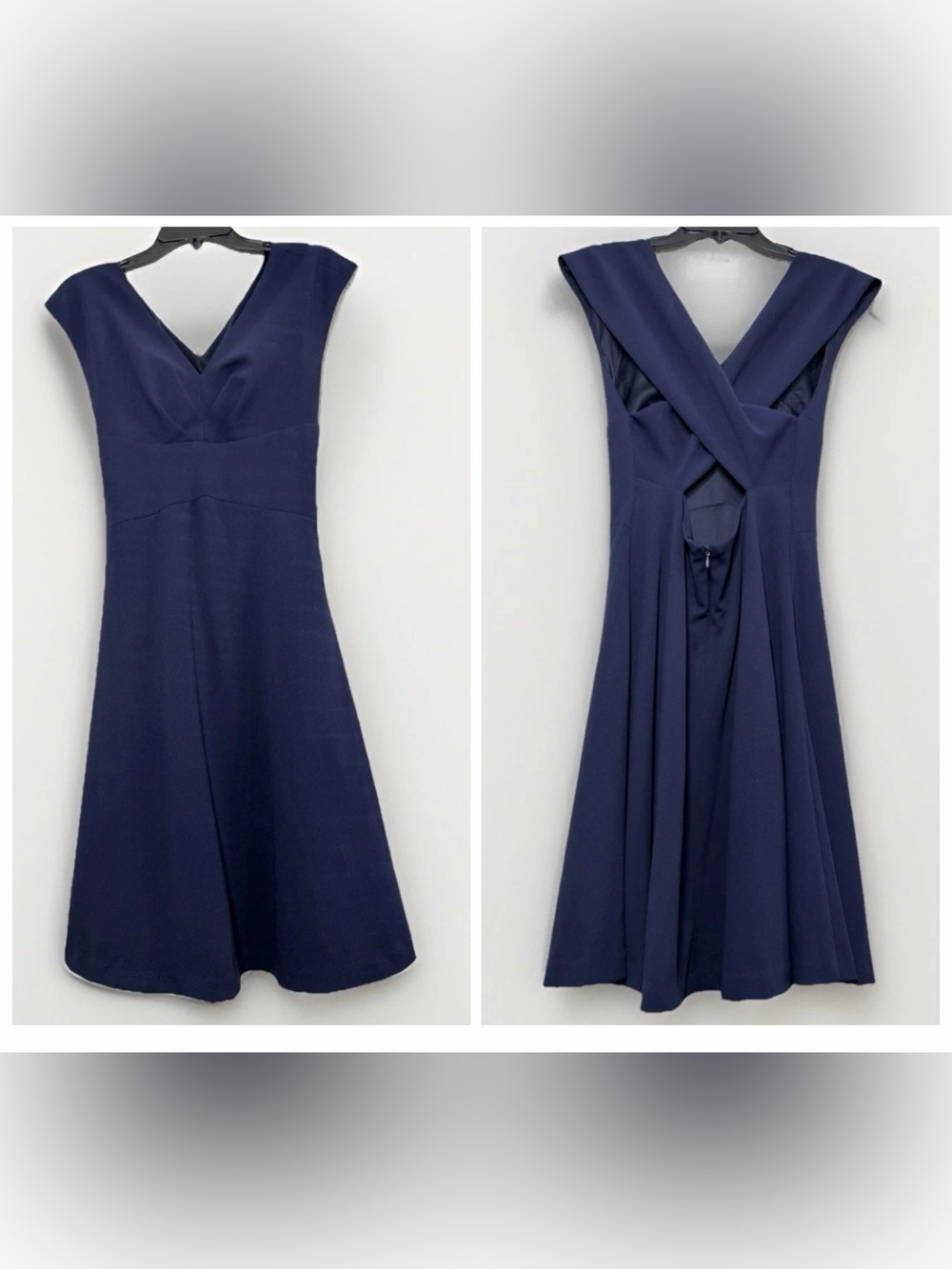 Betsey Johnson Navy Cross‑Back V‑Neck Midi Dress